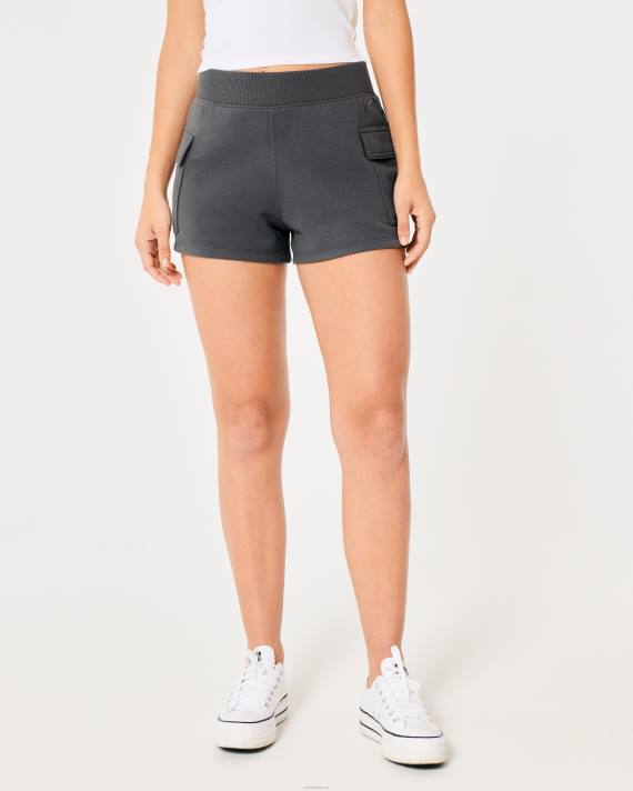 Hollister Kvinder ultra høje fleece cargo dad shorts 2H8Z683 bunde mørkegrå