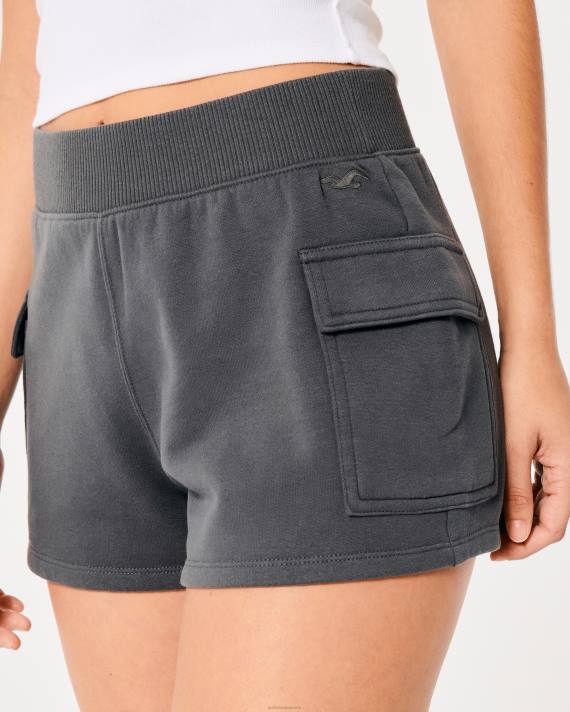 Hollister Kvinder ultra høje fleece cargo dad shorts 2H8Z683 bunde mørkegrå
