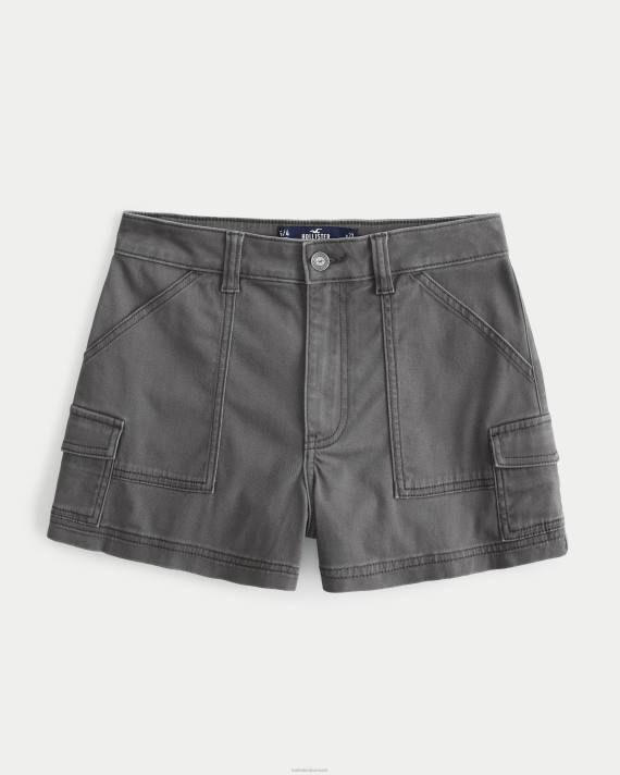 Hollister Kvinder ultra høje grå twill cargo mom shorts 2H8Z512 bunde mørkegrå