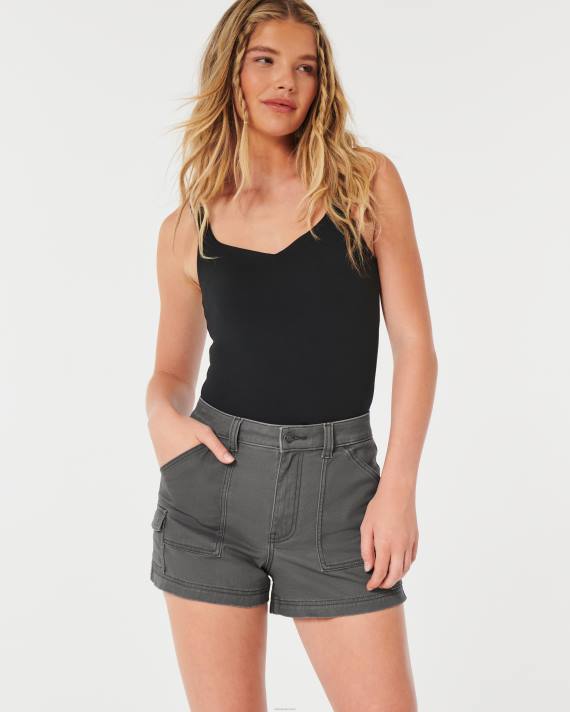 Hollister Kvinder ultra høje grå twill cargo mom shorts 2H8Z512 bunde mørkegrå