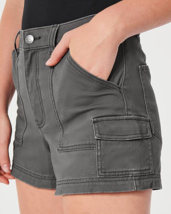 Hollister Kvinder ultra høje grå twill cargo mom shorts 2H8Z512 bunde mørkegrå