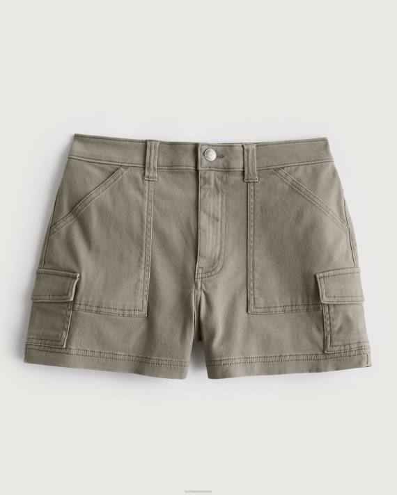 Hollister Kvinder ultra højhuse oliven twill cargo mom shorts 2H8Z523 bunde olivengrøn