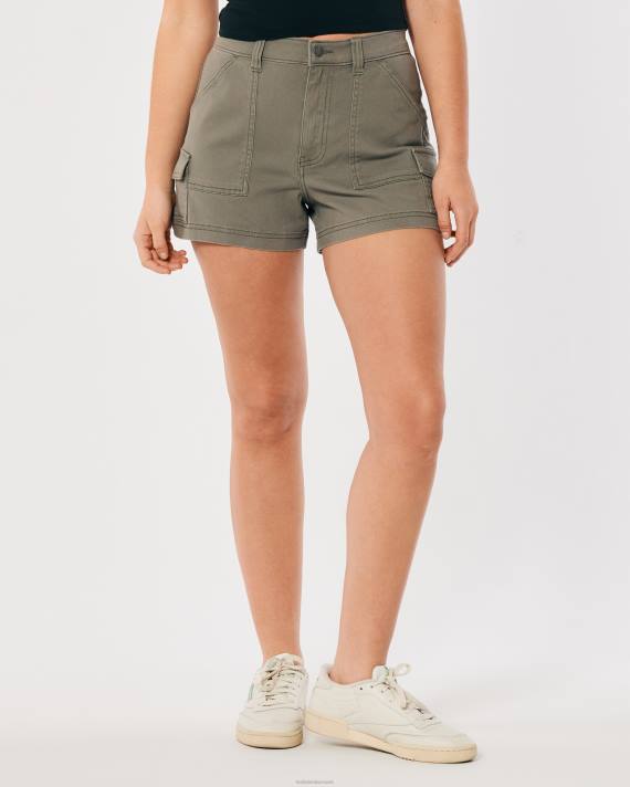 Hollister Kvinder ultra højhuse oliven twill cargo mom shorts 2H8Z523 bunde olivengrøn