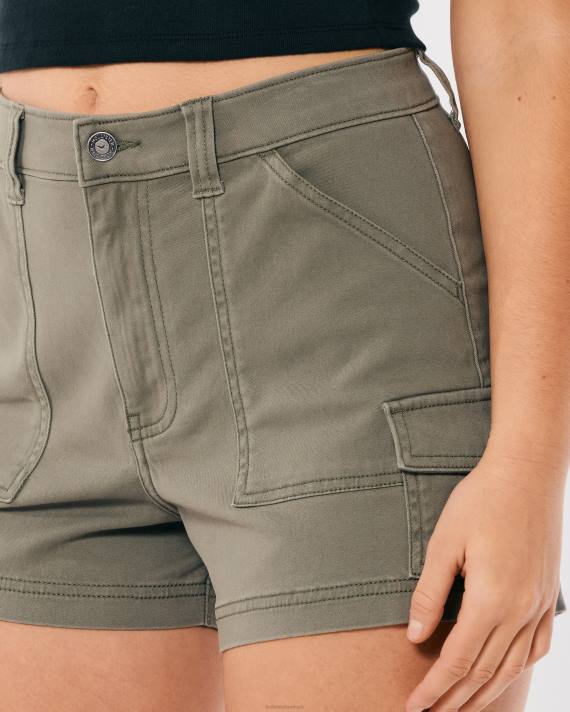 Hollister Kvinder ultra højhuse oliven twill cargo mom shorts 2H8Z523 bunde olivengrøn