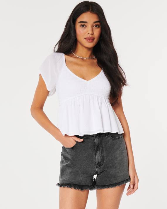 Hollister Kvinder ultra højtaljede falmede sorte denim mom-shorts 2H8Z583 bunde sort flosset kant