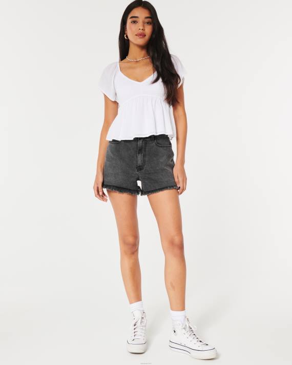Hollister Kvinder ultra højtaljede falmede sorte denim mom-shorts 2H8Z583 bunde sort flosset kant