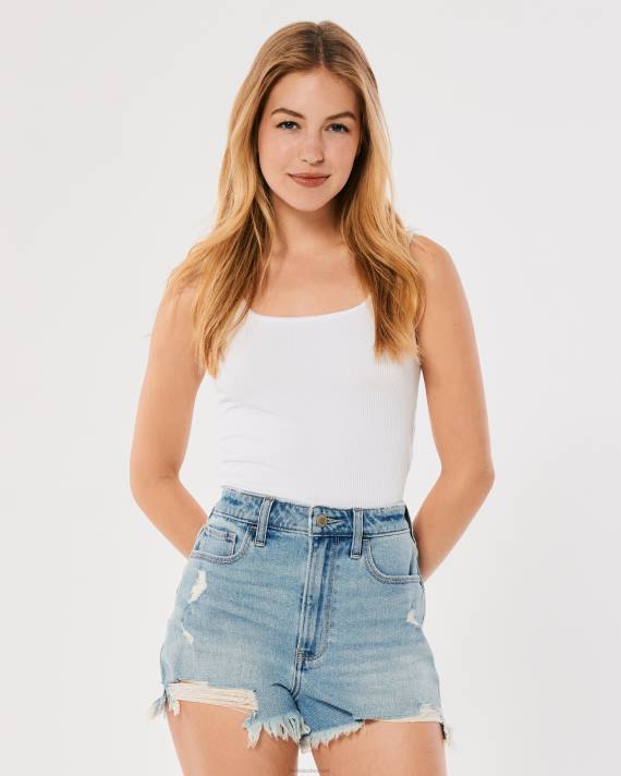 Hollister Kvinder ultra high-rise ripped light wash denim mom shorts 2H8Z462 bunde let rippet vask