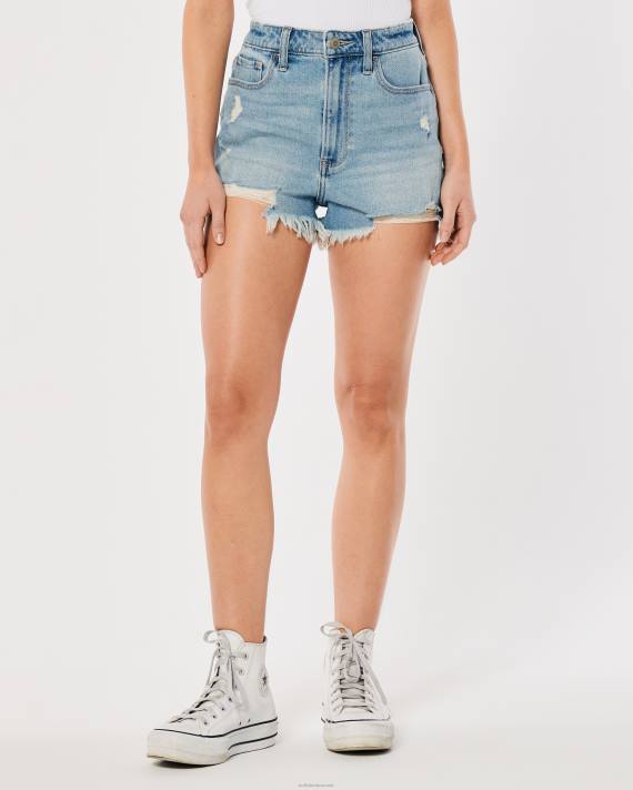 Hollister Kvinder ultra high-rise ripped light wash denim mom shorts 2H8Z462 bunde let rippet vask