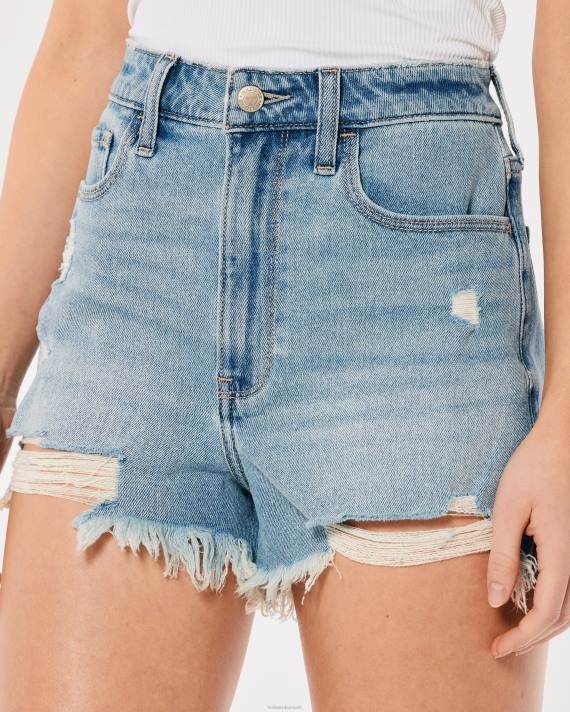 Hollister Kvinder ultra high-rise ripped light wash denim mom shorts 2H8Z462 bunde let rippet vask