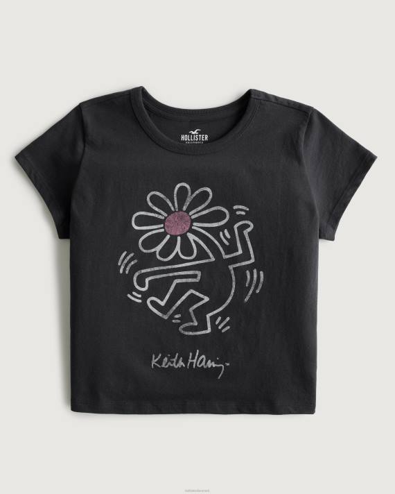 Hollister Kvinder afslappet keith haring art grafisk t-shirt 2H8Z416 toppe sort