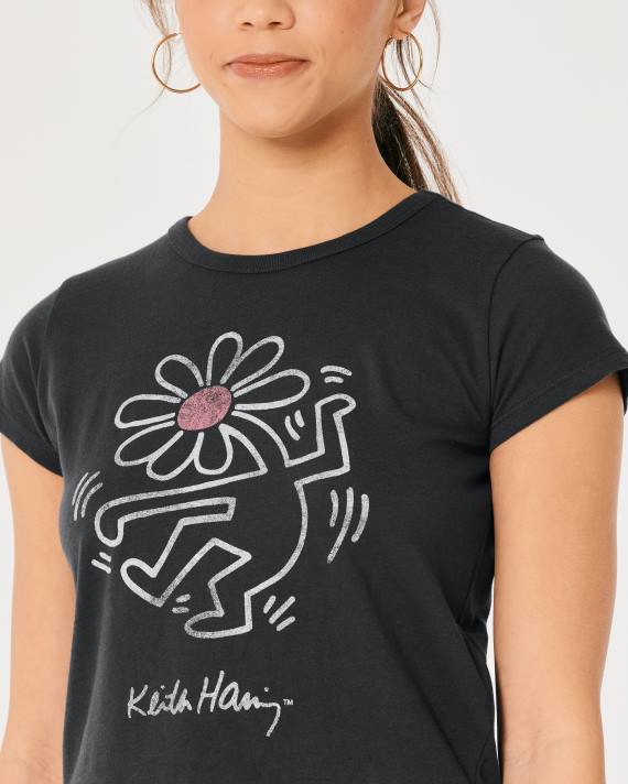 Hollister Kvinder afslappet keith haring art grafisk t-shirt 2H8Z416 toppe sort