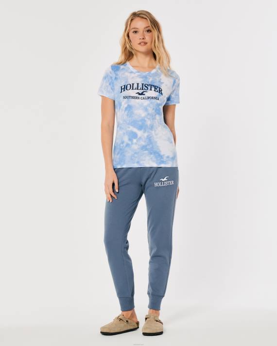 Hollister Kvinder let broderet logo grafisk t-shirt 2H8Z161 toppe blå slipsfarve