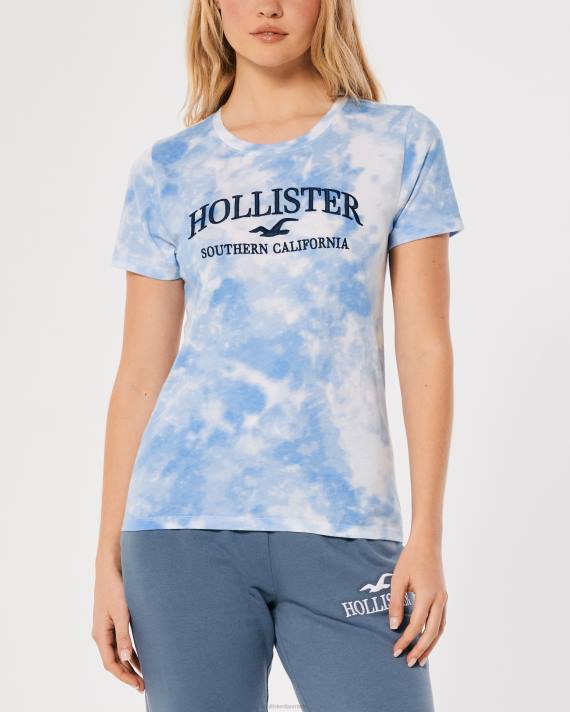 Hollister Kvinder let broderet logo grafisk t-shirt 2H8Z161 toppe blå slipsfarve