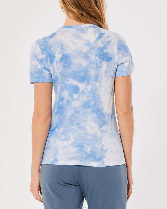 Hollister Kvinder let broderet logo grafisk t-shirt 2H8Z161 toppe blå slipsfarve