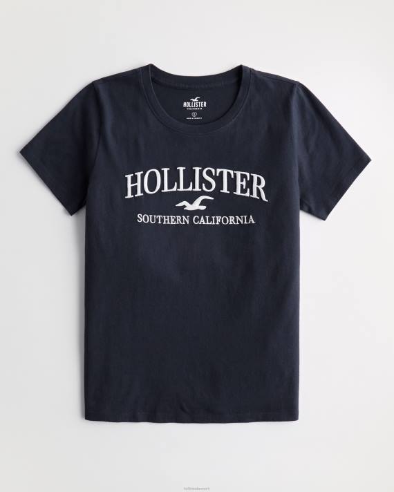 Hollister Kvinder let broderet logo grafisk t-shirt 2H8Z376 toppe Marine blå