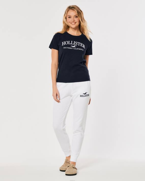 Hollister Kvinder let broderet logo grafisk t-shirt 2H8Z376 toppe Marine blå