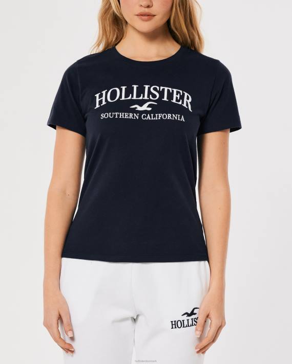 Hollister Kvinder let broderet logo grafisk t-shirt 2H8Z376 toppe Marine blå