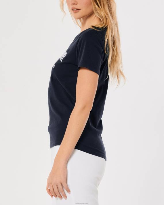 Hollister Kvinder let broderet logo grafisk t-shirt 2H8Z376 toppe Marine blå
