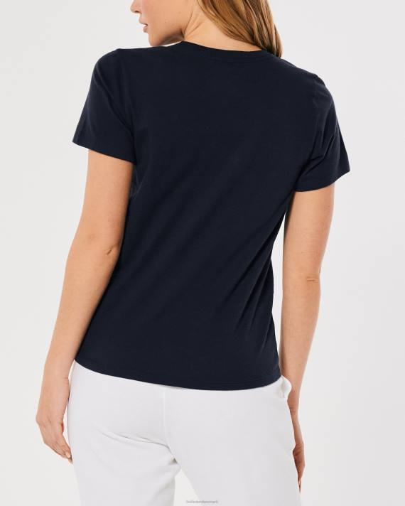 Hollister Kvinder let broderet logo grafisk t-shirt 2H8Z376 toppe Marine blå