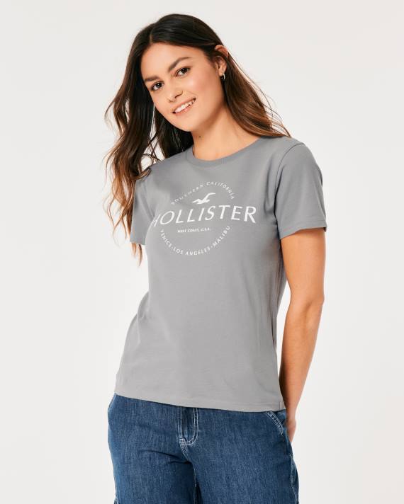 Hollister Kvinder let logo grafisk t-shirt 2H8Z198 toppe grå