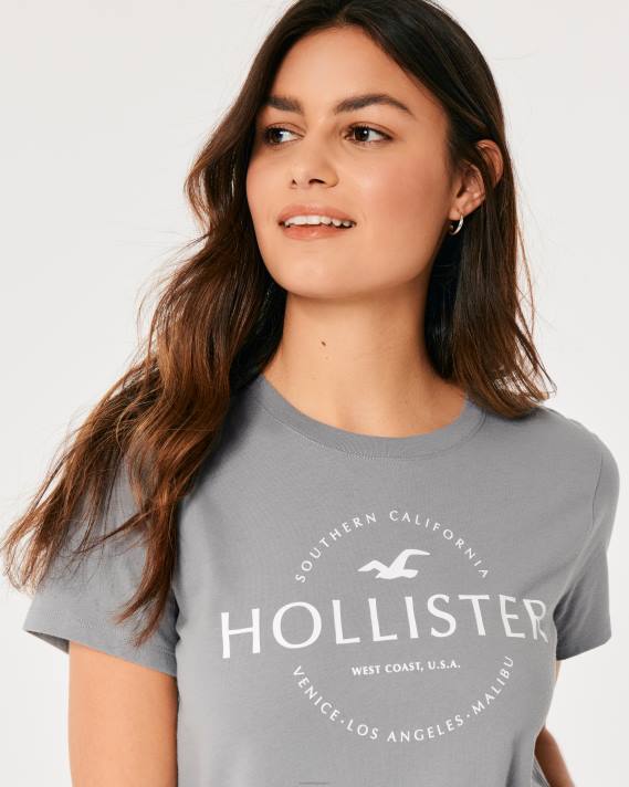 Hollister Kvinder let logo grafisk t-shirt 2H8Z198 toppe grå