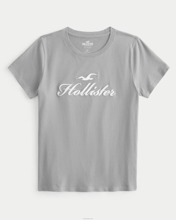 Hollister Kvinder let logo grafisk t-shirt 2H8Z351 toppe med grå flad