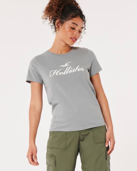 Hollister Kvinder let logo grafisk t-shirt 2H8Z351 toppe med grå flad