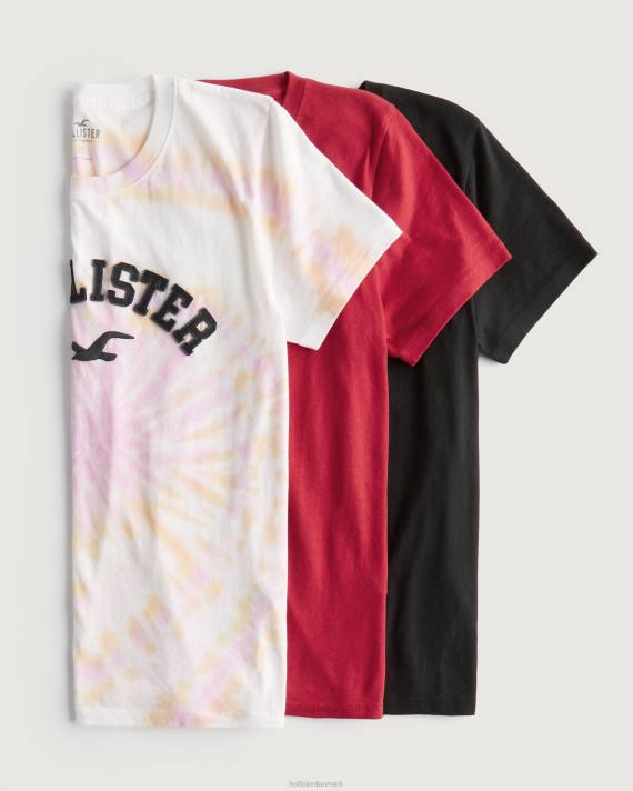 Hollister Kvinder let logo grafisk t-shirt 3-pak 2H8Z440 toppe sort-rød-slips farvestof