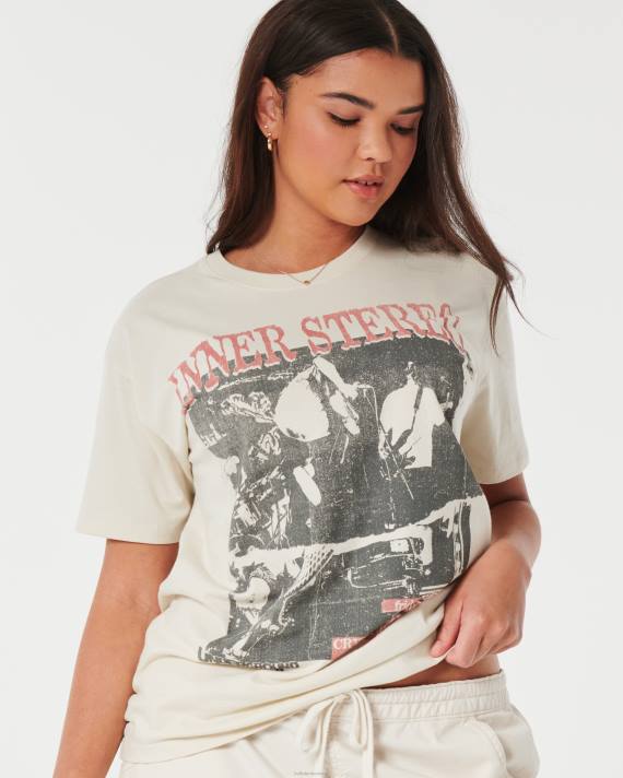 Hollister Kvinder overdimensioneret indvendig stereo grafisk t-shirt 2H8Z229 toppe fløde