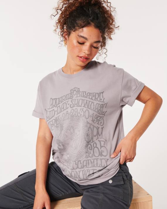 Hollister Kvinder overdimensioneret london teater grafisk t-shirt 2H8Z114 toppe lilla grå