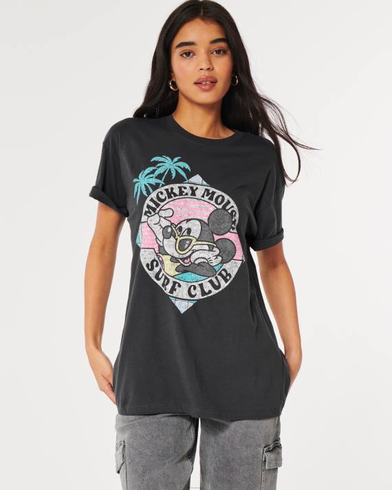 Hollister Kvinder overdimensioneret mickey mouse grafisk t-shirt 2H8Z127 toppe mørkegrå