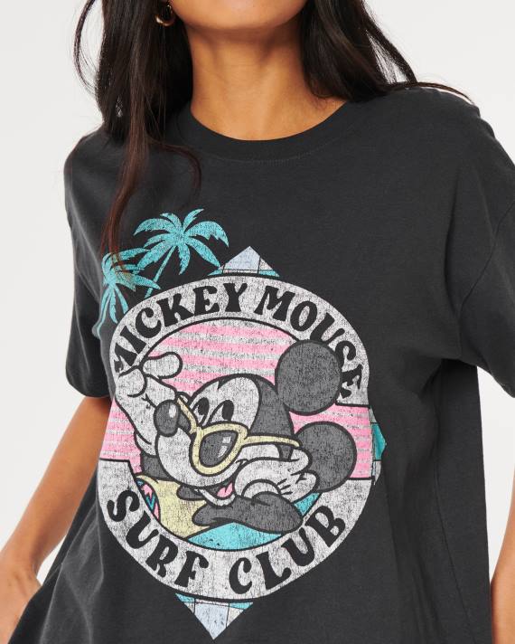 Hollister Kvinder overdimensioneret mickey mouse grafisk t-shirt 2H8Z127 toppe mørkegrå