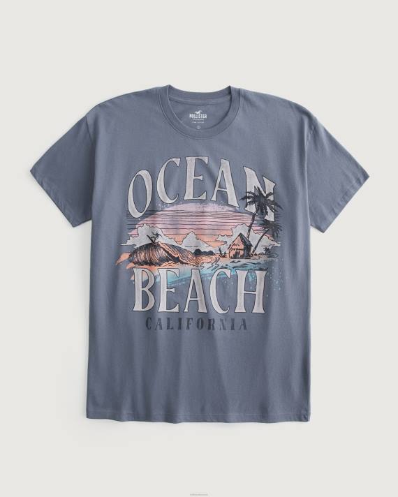 Hollister Kvinder overdimensioneret ocean beach california grafisk t-shirt 2H8Z10 toppe blå
