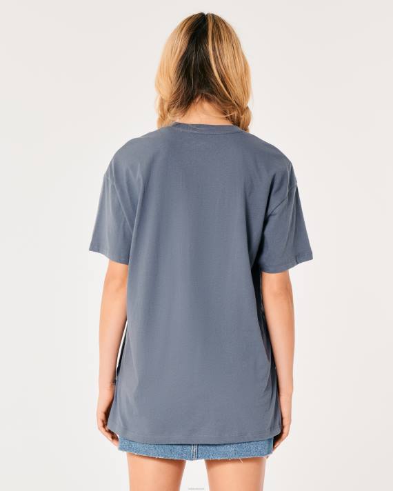Hollister Kvinder overdimensioneret ocean beach california grafisk t-shirt 2H8Z10 toppe blå