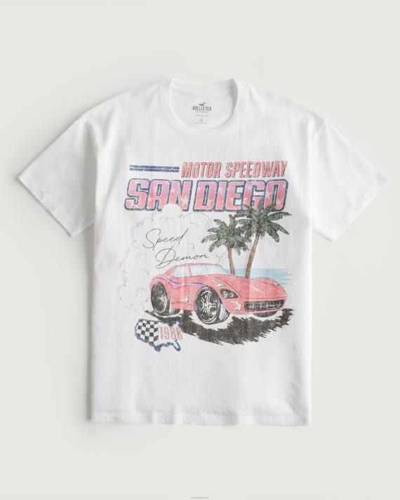 Hollister Kvinder overdimensioneret san diego racerbil grafisk t-shirt 2H8Z358 toppe hvid