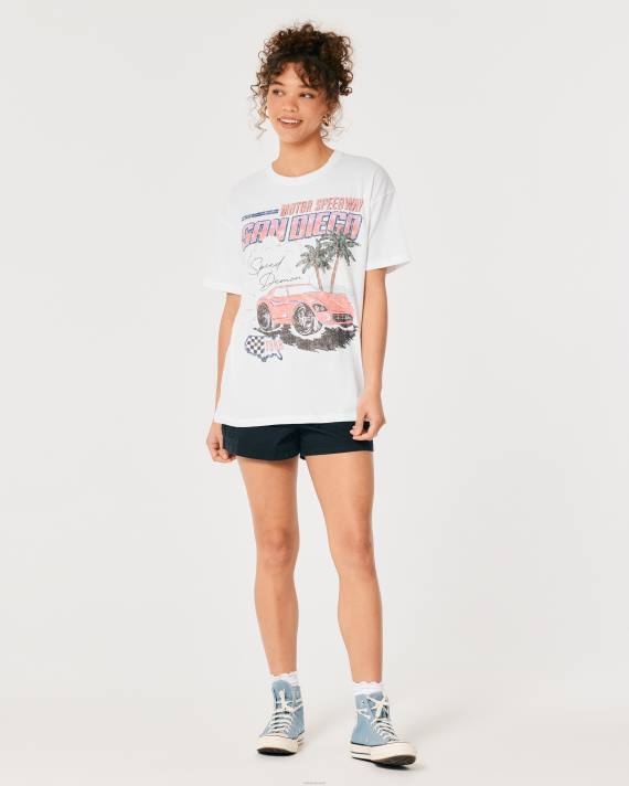 Hollister Kvinder overdimensioneret san diego racerbil grafisk t-shirt 2H8Z358 toppe hvid