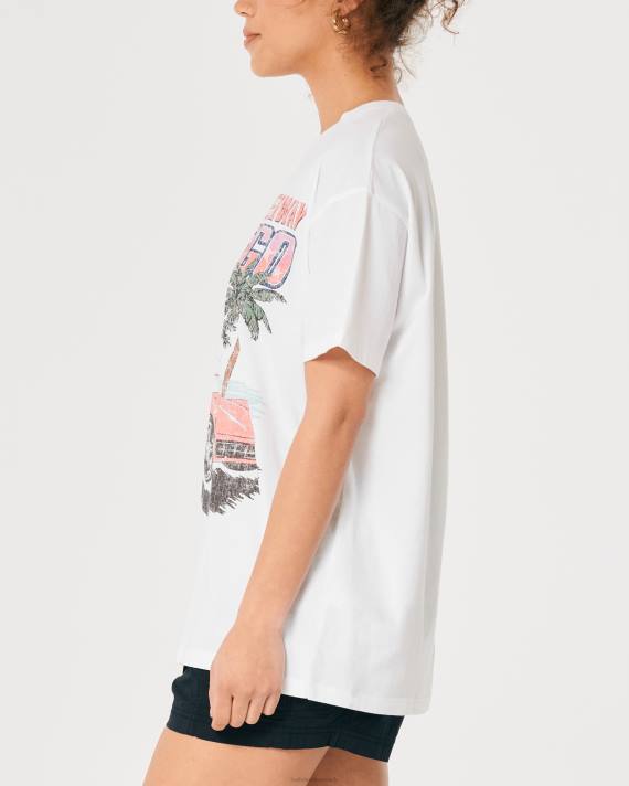 Hollister Kvinder overdimensioneret san diego racerbil grafisk t-shirt 2H8Z358 toppe hvid
