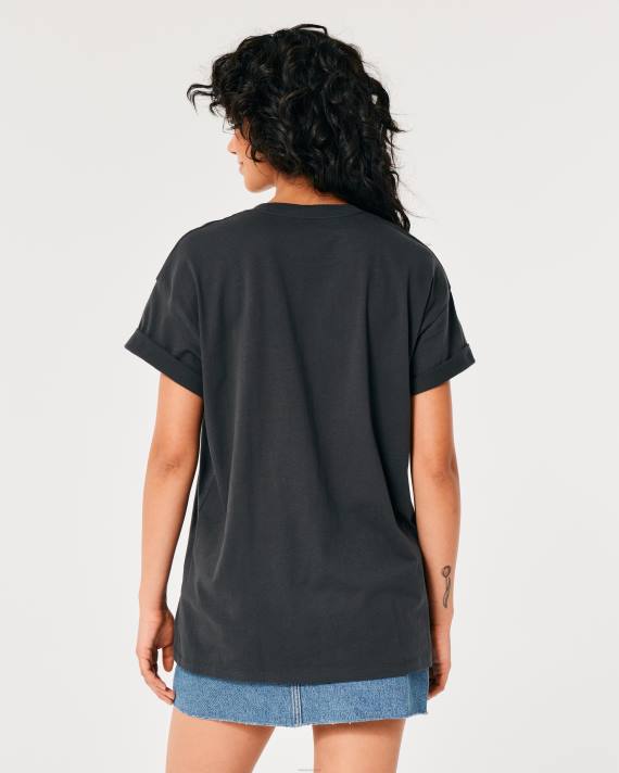 Hollister Kvinder oversize wild spirits motorcykel grafisk t-shirt 2H8Z423 toppe mørkegrå