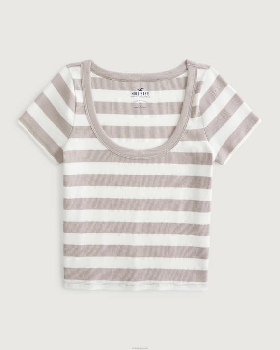 Hollister Kvinder rib scoop baby tee 2H8Z325 toppe taupe stribe