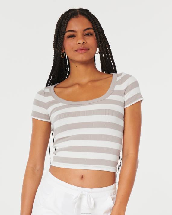 Hollister Kvinder rib scoop baby tee 2H8Z325 toppe taupe stribe
