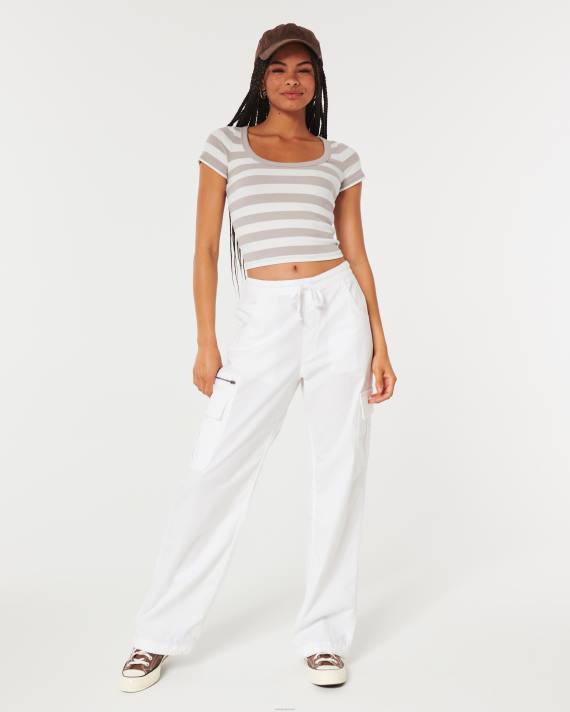 Hollister Kvinder rib scoop baby tee 2H8Z325 toppe taupe stribe