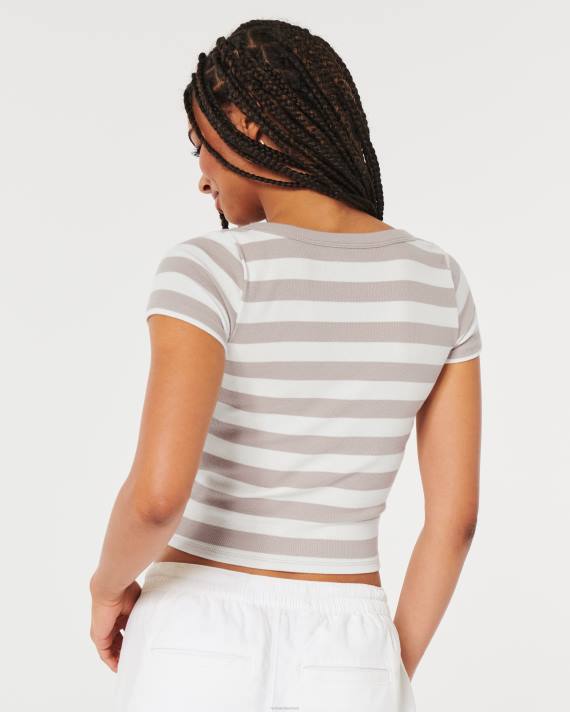 Hollister Kvinder rib scoop baby tee 2H8Z325 toppe taupe stribe
