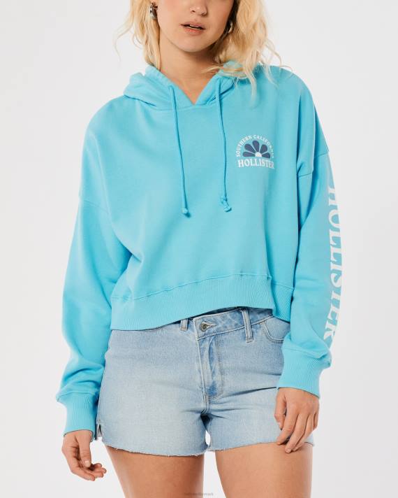 Hollister Kvinder crop print logo hættetrøje 2H8Z200 toppe blå