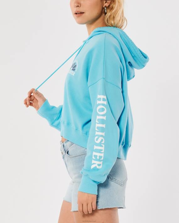 Hollister Kvinder crop print logo hættetrøje 2H8Z200 toppe blå