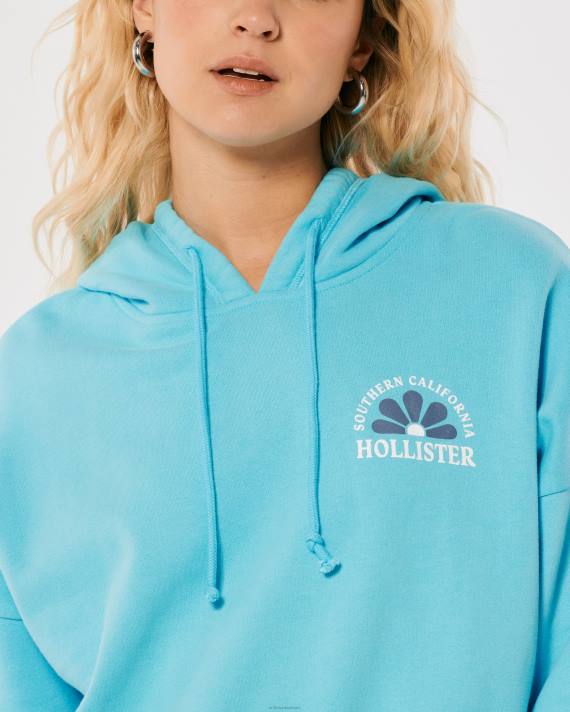 Hollister Kvinder crop print logo hættetrøje 2H8Z200 toppe blå