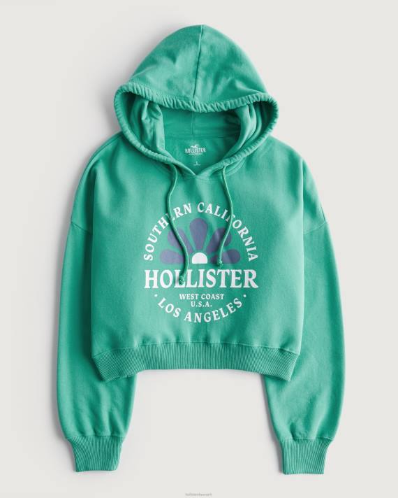 Hollister Kvinder crop print logo hættetrøje 2H8Z339 toppe grøn