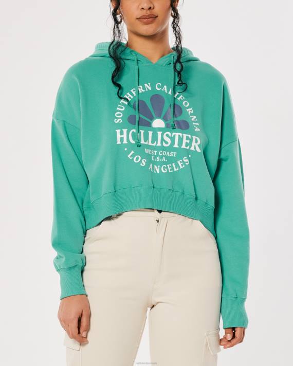 Hollister Kvinder crop print logo hættetrøje 2H8Z339 toppe grøn