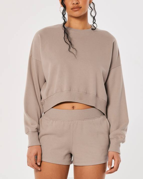 Hollister Kvinder easy crew matchende sweatshirt og fleeceshorts 2H8Z364 toppe lysebrun