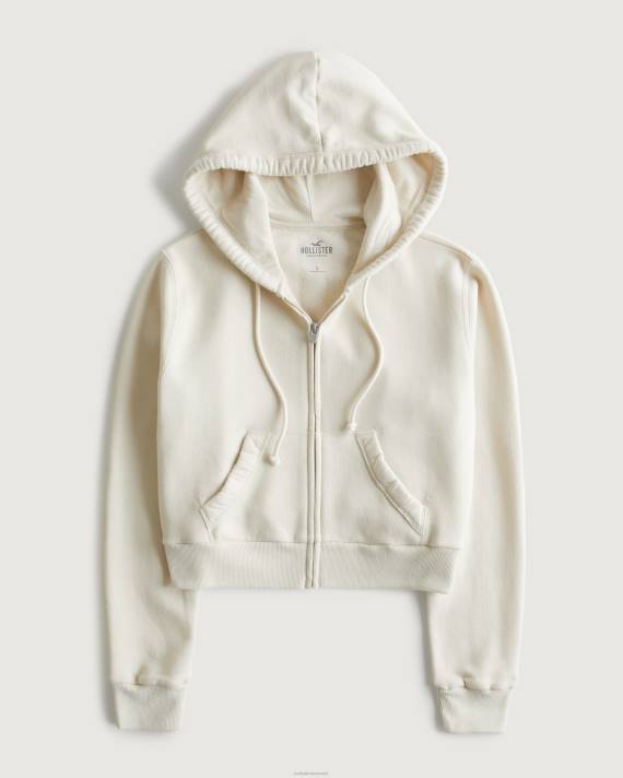 Hollister Kvinder feel good mini hættetrøje med fuld lynlås 2H8Z168 toppe fløde