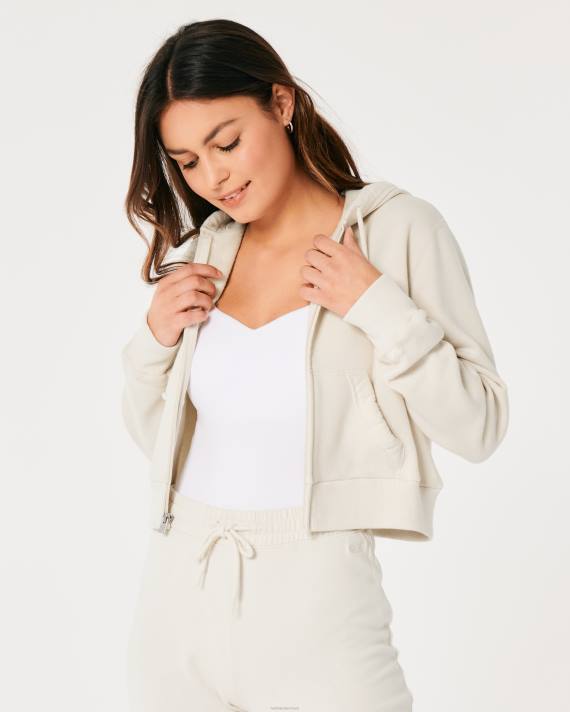 Hollister Kvinder feel good mini hættetrøje med fuld lynlås 2H8Z168 toppe fløde
